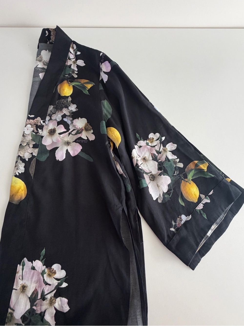 All Saints Black Floral Lemon Kimono Blazer